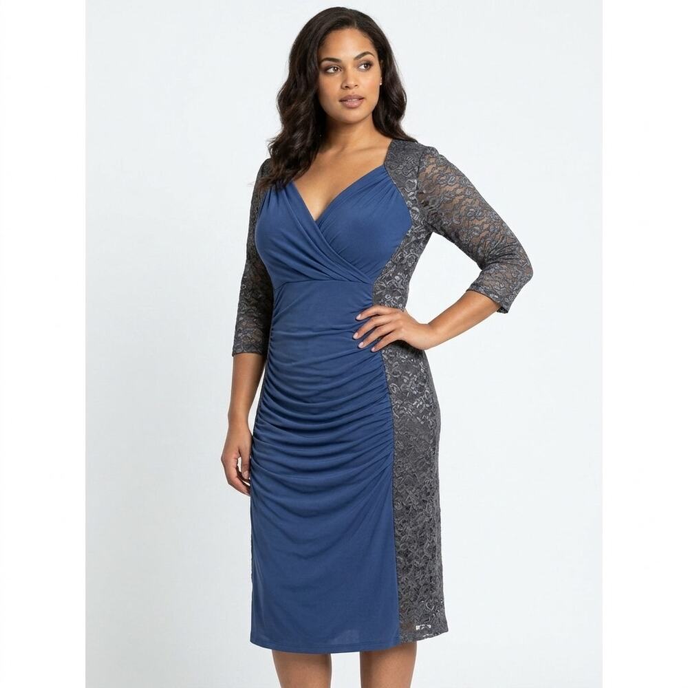 Kiyonna Polyester Blend Made in USA Blue Wrap Midi Dress Women Size 2
